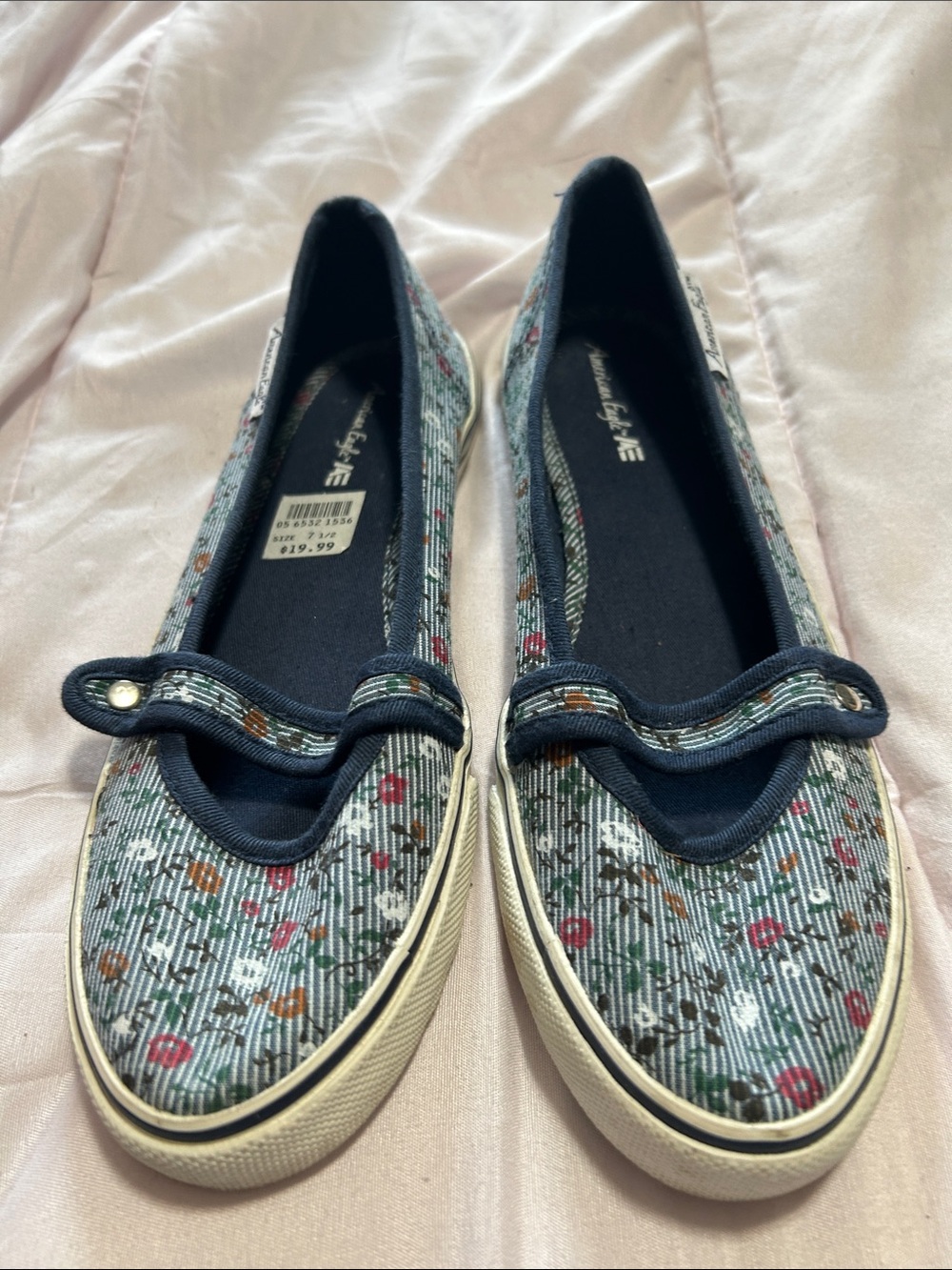 American Eagle Outfitters Navy Floral Print Slip-On Sneakers with Ivory Soles